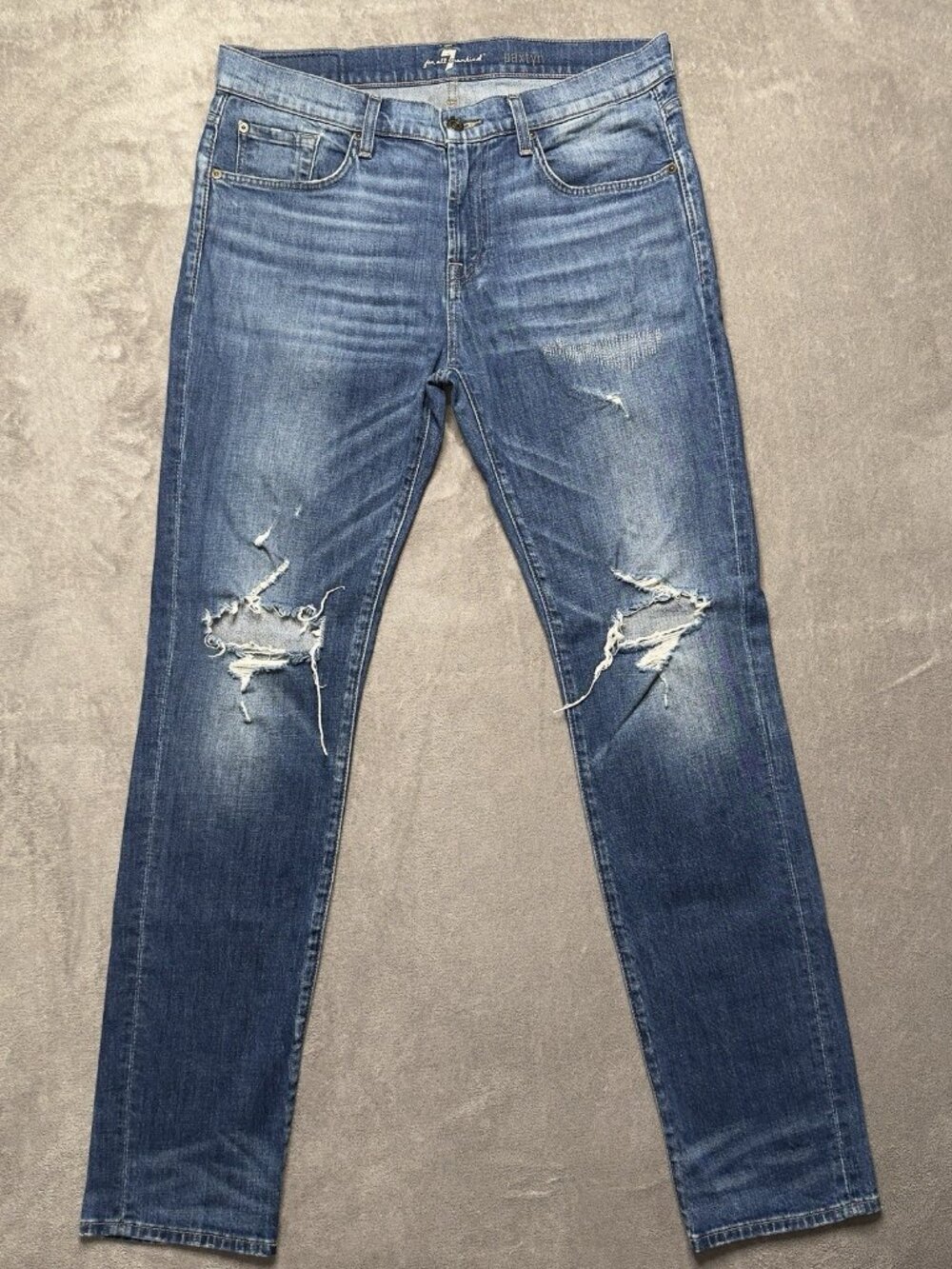 7 For All Mankind Distressed Skinny Jeans Paxytn Men's 33x32 Blue Stretch Denim